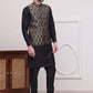 Men's Woven Design Nehru Jacket With Solid Kurta Pyjama ( JOKPWC 592B 4114Black )