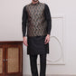 Men's Woven Design Nehru Jacket With Solid Kurta Pyjama ( JOKPWC 592B 4114Black )