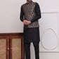 Men's Woven Design Nehru Jacket With Solid Kurta Pyjama ( JOKPWC 592B 4114Black )