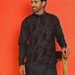 Embroidered Velvet Nehru Jacket With Solid Kurta Pyjama ( JOKPWC 592B 4123 Black )