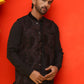 Embroidered Velvet Nehru Jacket With Solid Kurta Pyjama ( JOKPWC 592B 4123 Black )
