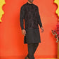 Embroidered Velvet Nehru Jacket With Solid Kurta Pyjama ( JOKPWC 592B 4123 Black )