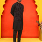 Embroidered Velvet Nehru Jacket With Solid Kurta Pyjama ( JOKPWC 592B 4123 Black )