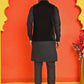 Embroidered Velvet Nehru Jacket With Solid Kurta Pyjama ( JOKPWC 592B 4123 Black )