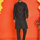 Embroidered Velvet Nehru Jacket With Solid Kurta Pyjama ( JOKPWC 592B 4123 Black )