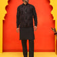 Embroidered Velvet Nehru Jacket With Solid Kurta Pyjama ( JOKPWC 592B 4123 Black )