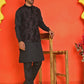 Embroidered Velvet Nehru Jacket With Solid Kurta Pyjama ( JOKPWC 592B 4123 Black )