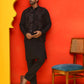 Embroidered Velvet Nehru Jacket With Solid Kurta Pyjama ( JOKPWC 592B 4123 Black )