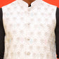 Embroidered Nehru Jacket With Solid Kurta Pyjama ( JOKPWC 592B 4124 White )