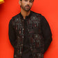 Embroidered Velvet Nehru Jacket With Solid Kurta Pyjama ( JOKPWC 592B 4125 Black )