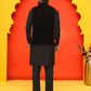 Embroidered Velvet Nehru Jacket With Solid Kurta Pyjama ( JOKPWC 592B 4125 Black )