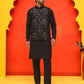 Embroidered Velvet Nehru Jacket With Solid Kurta Pyjama ( JOKPWC 592B 4125 Black )