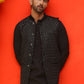 Embroidered Velvet Nehru Jacket With Solid Kurta Pyjama ( JOKPWC 592B 4126 Black )