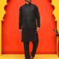 Embroidered Velvet Nehru Jacket With Solid Kurta Pyjama ( JOKPWC 592B 4126 Black )