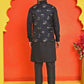 Embossed  Nehru Jacket With Solid Kurta Pyjama ( JOKPWC 592B 4130 Black )