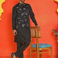 Embossed  Nehru Jacket With Solid Kurta Pyjama ( JOKPWC 592B 4130 Black )