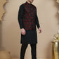 Embossed Nehru Jacket with Solid Kurta Set for Men ( JOKPWC 592B 4133 Maroon )