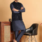 Men's Velvet Nehru Jacket With Solid Kurta Pyjama ( JOKPWC 592N 4118Navy )