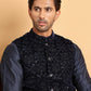 Men's Velvet Nehru Jacket With Solid Kurta Pyjama ( JOKPWC 592N 4118Navy )