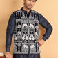 Men's Embroidered & Velvet Nehru Jacket With Solid Kurta Pyjama ( JOKPWC 592N 4119Navy )