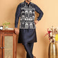 Men's Embroidered & Velvet Nehru Jacket With Solid Kurta Pyjama ( JOKPWC 592N 4119Navy )
