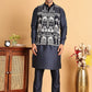 Men's Embroidered & Velvet Nehru Jacket With Solid Kurta Pyjama ( JOKPWC 592N 4119Navy )