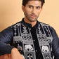 Men's Embroidered & Velvet Nehru Jacket With Solid Kurta Pyjama ( JOKPWC 592N 4119Navy )