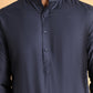 Men's Embroidered & Velvet Nehru Jacket With Solid Kurta Pyjama ( JOKPWC 592N 4119Navy )