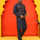 Embroidered Nehru Jacket With Solid Kurta Pyjama ( JOKPWC 592N 4127 Navy )
