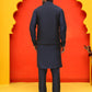 Embroidered Nehru Jacket With Solid Kurta Pyjama ( JOKPWC 592N 4127 Navy )