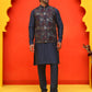Embroidered Nehru Jacket With Solid Kurta Pyjama ( JOKPWC 592N 4127 Navy )