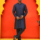 Embroidered Nehru Jacket With Solid Kurta Pyjama ( JOKPWC 592N 4127 Navy )