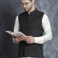 Men's Solid Nehru Jacket with White Kurta & Churidar ( JOKPWC 592W 4046Black )