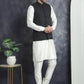 Men's Solid Nehru Jacket with White Kurta & Churidar ( JOKPWC 592W 4046Black )