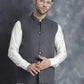 Men's Solid Nehru Jacket with White Kurta & Churidar ( JOKPWC 592W 4046Charcoal )