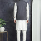 Men's Solid Nehru Jacket with White Kurta & Churidar ( JOKPWC 592W 4046Charcoal )