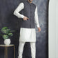 Men's Solid Nehru Jacket with White Kurta & Churidar ( JOKPWC 592W 4046Charcoal )