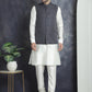 Men's Solid Nehru Jacket with White Kurta & Churidar ( JOKPWC 592W 4046Charcoal )