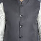 Men's Solid Nehru Jacket with White Kurta & Churidar ( JOKPWC 592W 4046Charcoal )