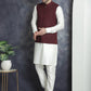 Men's Solid Nehru Jacket with White Kurta & Churidar ( JOKPWC 592W 4046Maroon )