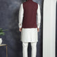 Men's Solid Nehru Jacket with White Kurta & Churidar ( JOKPWC 592W 4046Maroon )