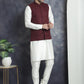 Men's Solid Nehru Jacket with White Kurta & Churidar ( JOKPWC 592W 4046Maroon )