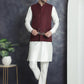 Men's Solid Nehru Jacket with White Kurta & Churidar ( JOKPWC 592W 4046Maroon )