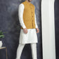 Men's Solid Nehru Jacket with White Kurta & Churidar ( JOKPWC 592W 4046Mustard )