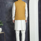 Men's Solid Nehru Jacket with White Kurta & Churidar ( JOKPWC 592W 4046Mustard )