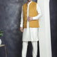 Men's Solid Nehru Jacket with White Kurta & Churidar ( JOKPWC 592W 4046Mustard )