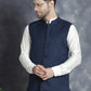Men's Solid Nehru Jacket with White Kurta & Churidar ( JOKPWC 592W 4046Navy )