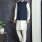 Men's Solid Nehru Jacket with White Kurta & Churidar ( JOKPWC 592W 4046Navy )