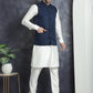 Men's Solid Nehru Jacket with White Kurta & Churidar ( JOKPWC 592W 4046Navy )