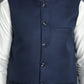 Men's Solid Nehru Jacket with White Kurta & Churidar ( JOKPWC 592W 4046Navy )